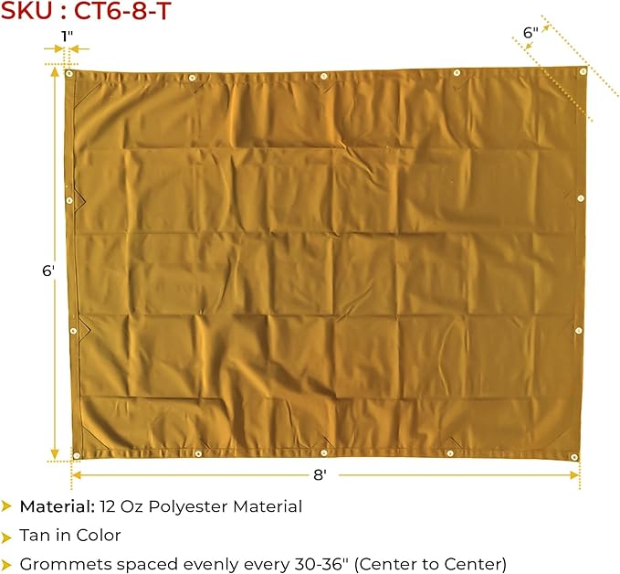 Mytee Products 6' x 8' Tan Canvas Tarp 12oz Heavy Duty Water Resistant