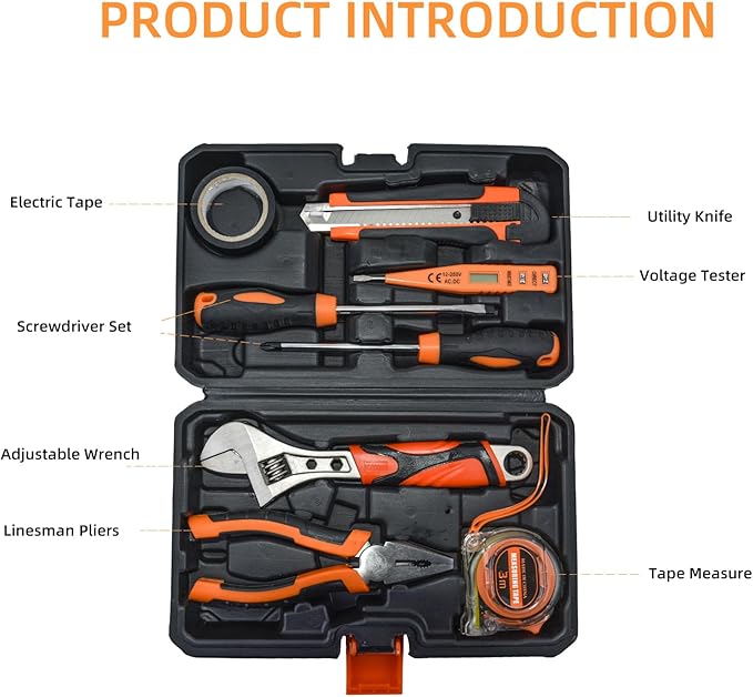 Home Repair Partner Home Hand Tool Kit And Portable Toolbox Include Wrench,Utility Knife,Screwdriver.Multi Functional Home Tool Set For House,Garage,College Dorm And Office Covering Multiple Scenarios