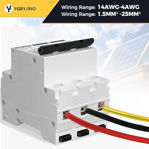 DC Circuit Breaker 63 Amp Solar Panel Disconnect Switch 12V-500V 3 Poles Miniature Solar Circuit Breaker for Outdoor PV Homes Battery, AC 110V DIN Rail MCB