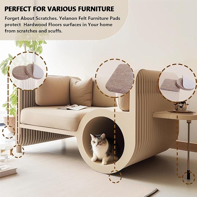 Yelanon Felt Furniture Pads for Hardwood Floors -24 Pcs 2.5" Premium Felt Pads for Chair Legs, Floor Protectors for Furniture, Beige