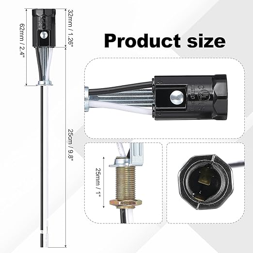 PATIKIL Candelabra Base Lamp Holder Light Socket, 3pcs UL Listed Keyless E12 Bulb Socket with 9.8" Wire Leads for E12 Incandescent LED Light Bulbs, 2.4" Tall