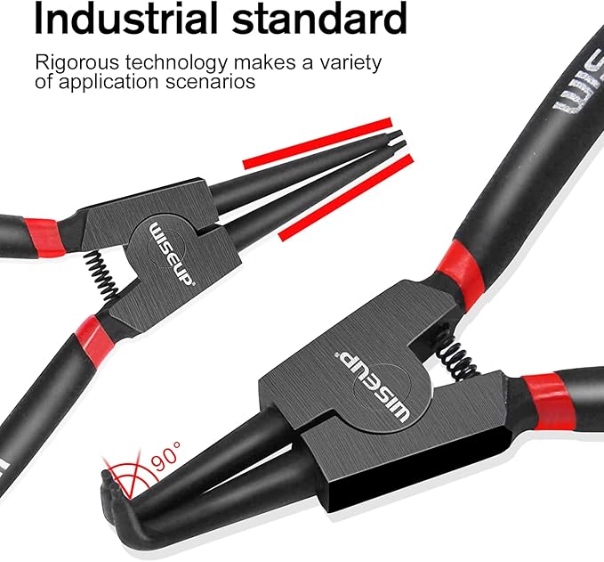 WISEUP Snap Ring Pliers Set With 225pcs Retaining Ring Set, 4PCS-7 inch Circlip Pliers Kit,Straight/Bent Jaw Pliers Tips C-Clip Pliers for Ring Remover with Storage Pouch