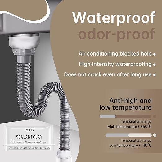 10 Pack White Seal Putty, Waterproof Duct Sealant Clay, Moldable Repair Sealing Mastic for Drain, Wall & AC Pipe Holes Repair, Air & Water Leak Prevention,Duct Seal,Plumbers Putty,Easy to Use