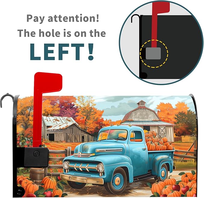 Kawani Fall Mailbox Cover - Autumn Harvest Thanksgiving Pumpkin Farm Truck Magnetic Standard Size 25.5x21 Inch Rustic Waterproof Post Box Wrap Garden Yard Decor for Outdoor