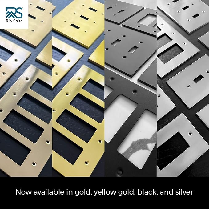 Rio Salto Modern Metal Brass Gold Triple Toggle Light Switch Cover Metal Decorative Toggle Switch Covers Wall Plate Outlet Electric Outlet Socket Triple Togle - Midsize 3 Gang
