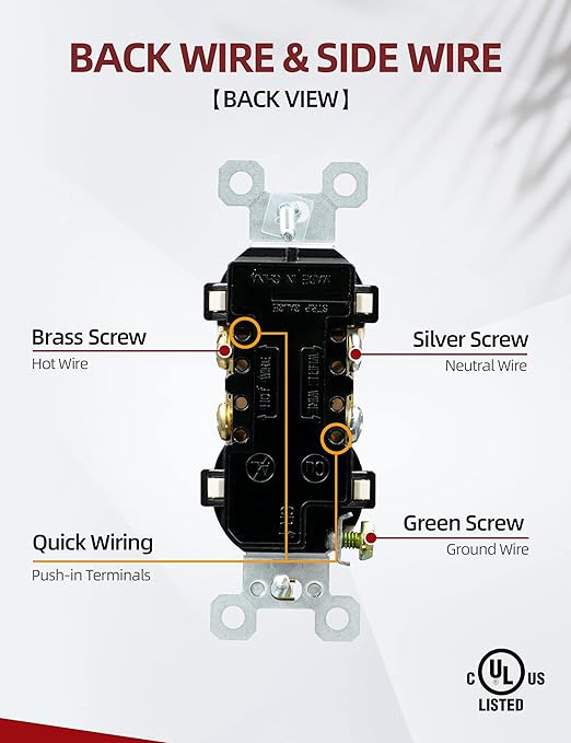 AIDA 20 Amps Outlets Duplex Electrical Receptacle Outlets,Tamper Resistant,Heavy-Duty Receptacle Wall Outlet,Residential,TR,3-Wire, Self-Grounding Clip, NEMA 5-20R,UL Listed (10 Pack, Black