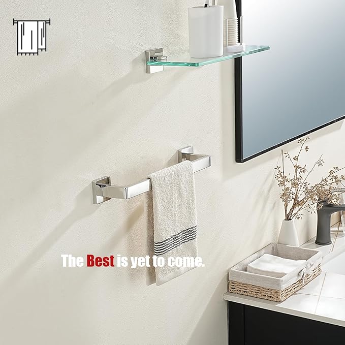 JQK Polished Towel Bar, Rounded Edges 18.41 Inch Towel Rack, 304 Stainless Steel Bathroom Wall Mount, Useable Length 16 Inch, TB250L16-CH