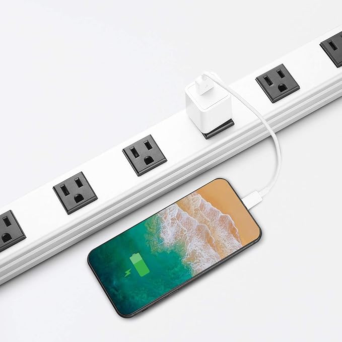 Long Heavy Duty Power Strip, 16 Outlet Large Metal Power Strip, Garage Workshop Multi Wide Industrial Power Strip. 6FT Cord 15A, 125V, 1875W (Sliver)