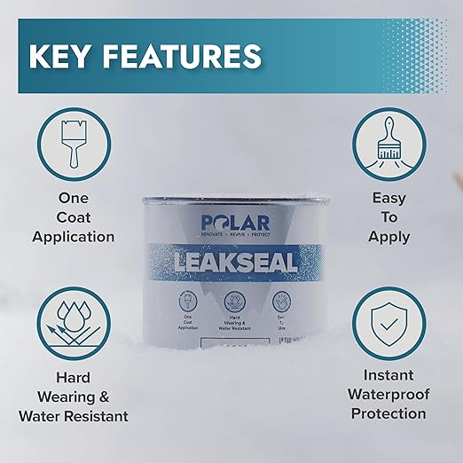 Polar Specialist Coatings Clear Leak Fix Paint - 85 oz - One Coat Waterproof Sealant with Reinforced Fibers, Instantly Seals Leaks & Cracks for Roofs, Drainpipes and Gutter Repairs for Exterior Use