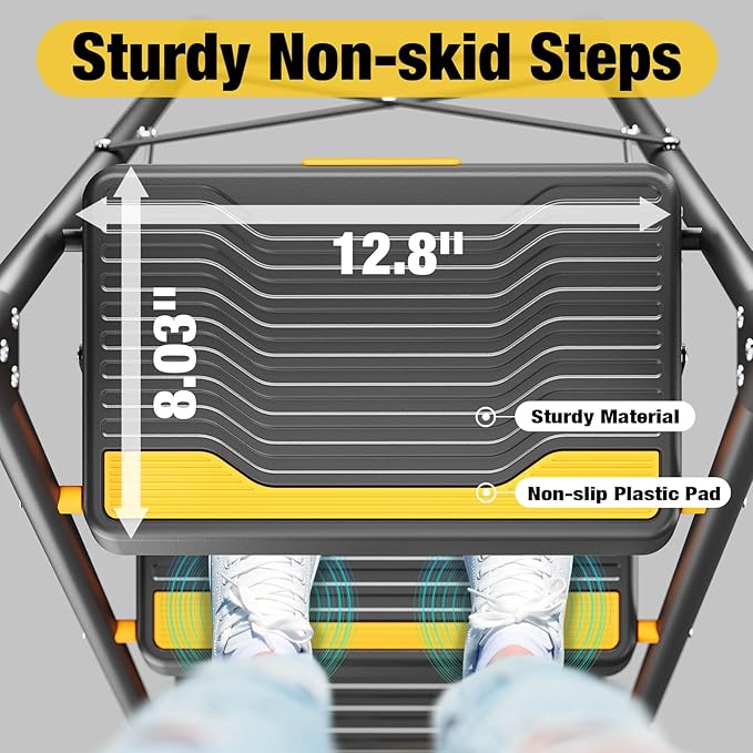 4 Step Ladder, Heavy-Duty Pass 800lb Capacity Test, Wide Anti-Slip Steps & Secure Handrail Compact, Folding Step Stool Portable Design for Home, Kitchen, Office, Pantry, Closet Use, Black