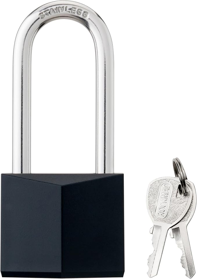 2-Pack Keyed Alike Locks, Black Covered Brass Keyed Padlock with Stainless Steel Long Shackle, 1-9/16 Inch Lock Body, Rustproof Locks for Gate Fence Hasp Cabinet Toolbox Gym or School Locker