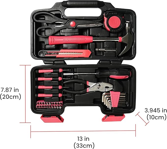 39-Piece Pink Tool Set for Women Household Small Tool Set ToolBox Storage for Home Repairs Hand Tool Kit for Office and College Dorm