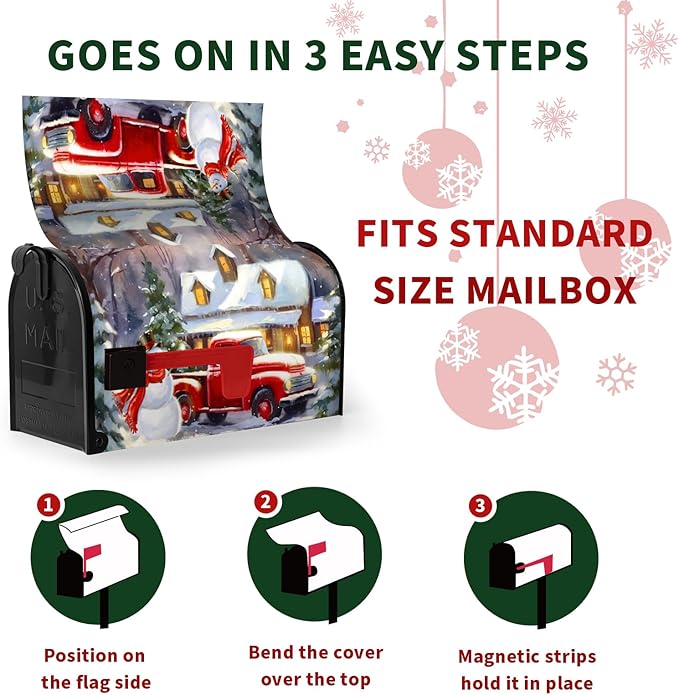 Winter Snowman Mailbox Covers Magnetic Standard Size Merry Christmas Truck Mailbox Cover Holiday Christmas Tree Snowflake Mailbox Wraps Post Cover Decor Waterproof 21 X18 Inch