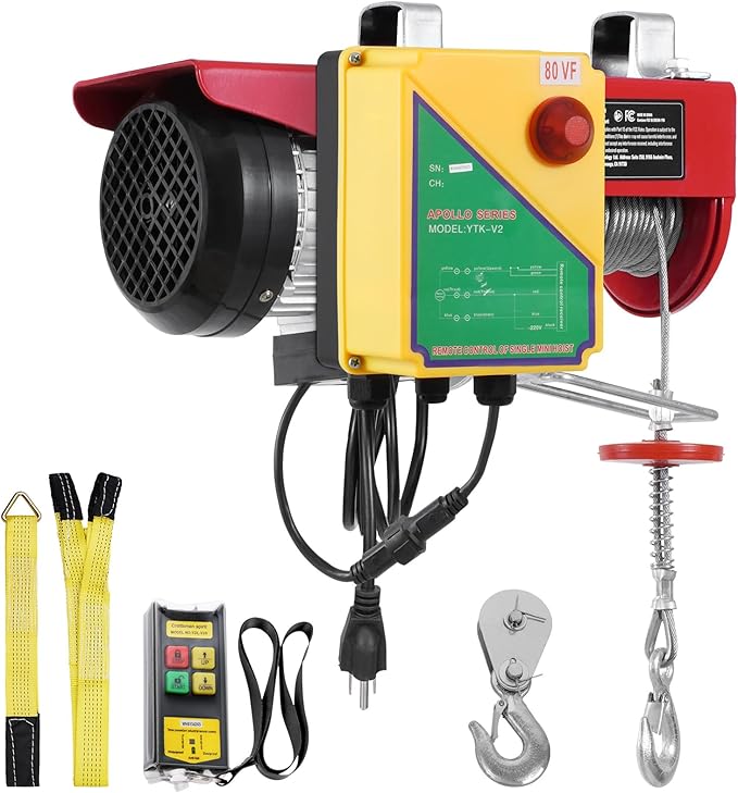 VEVOR Electric Hoist, 1760 lbs 120V Electric Winch with 328 ft Wireless Remote Control, 40 ft Single Cable Lifting Height, Single/Double Slings, Emergency Stop, Lift Hoist for Garage Warehouse Factory