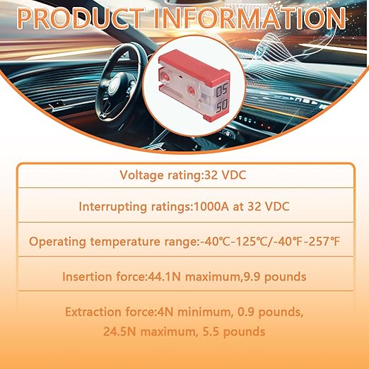 50A 32V Mini Slotted Automotive MCASE Shaped Cartridge Fuse Kit(Pack of 10pcs,50A)