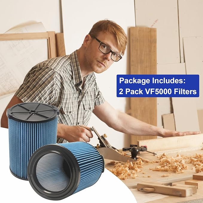 2 Pack VF5000 Filter Replacement for Ridgid Shop Vac 5-20 Gallon Wet Dry Vacuums,3 Layer Pleated Wet/Dry Vacuum Filter Compatible with WD1450 WD0970 WD1270 WD09700 WD06700 WD1680 WD1851 WD1680 RV2400A