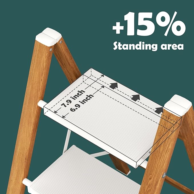 Taranta 4 Step Ladder,Aluminum Lightweight Folding 4 Step Stool with Anti-Slip Wide Pedal,330lbs Capacity Step Ladder for Household,Kitchen,Office - White Woodgrain