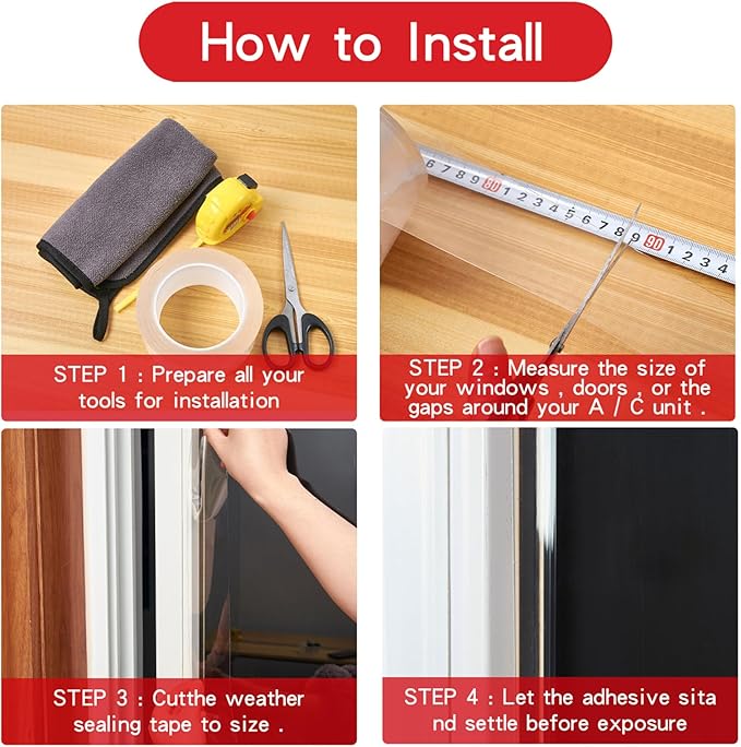 Transparent Weather Sealing Tape, Clear Draft Isolation Film Tape for Door Draft Stopper, Adhesive Tape for Doors, Windows and Shower Glass Gaps - No Residue (2 Inch x 66Ft)