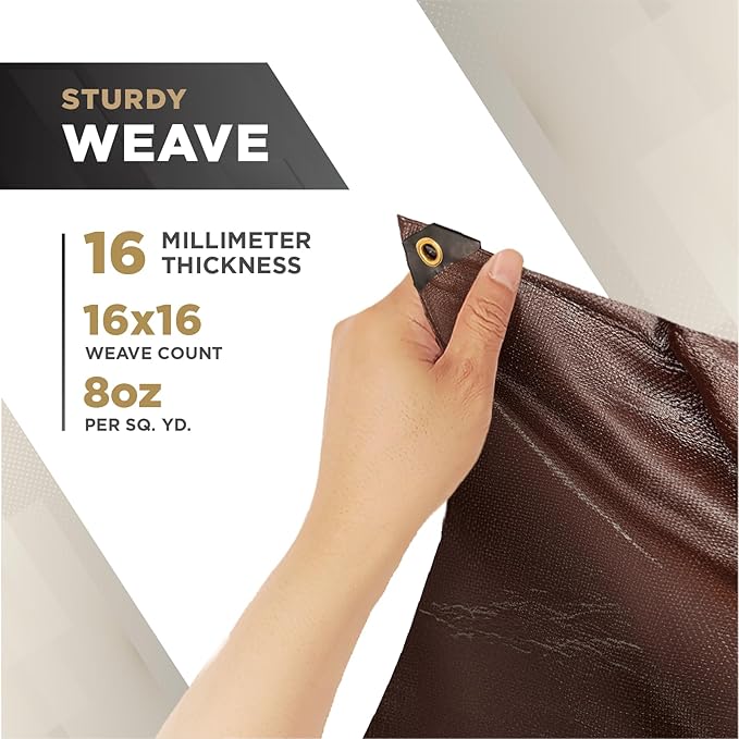 ATERET 20' x 30' Super Heavy Duty 16 Mil Brown Poly Tarp Cover - UV Resistant, Thick Waterproof, Rip and Tear Proof Tarpaulin with Grommets and Reinforced Edges