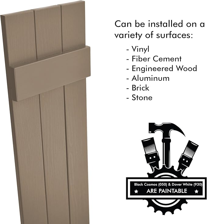 Board & Batten Vinyl Shutters (1 Pair) | 11"x59" (3-Board) - Coastal Sand Dune | Exterior Window Shutters | Includes Mounting Hardware | Simple Installation | Made in USA