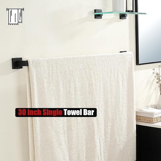 JQK Black Towel Bar, Rounded Edges 32.36 Inch Towel Rack, 304 Stainless Steel Bathroom Wall Mount, Useable Length 30 Inch, TB250L30-PB