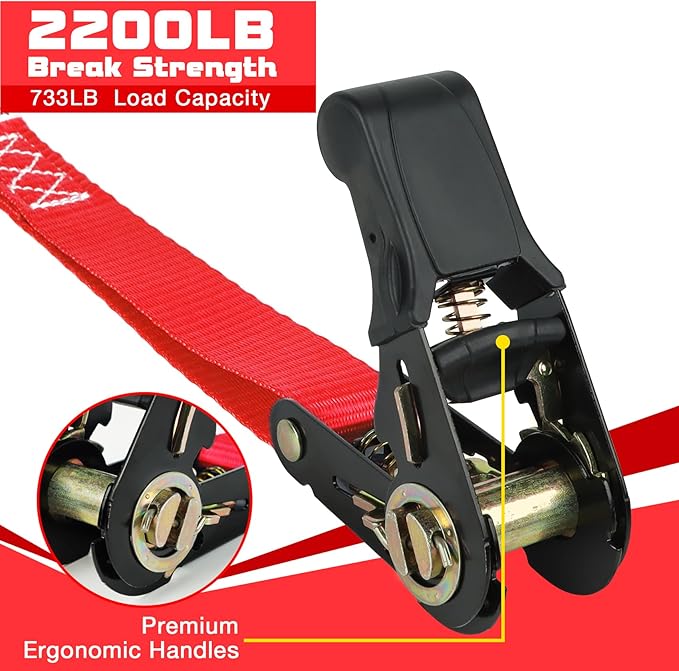 Ratchet Tie Down Straps 4 Pack -15 FT - 2200 LB Heavy Duty Srap for Trucks Cargo Ropes Tie Down Ratchet Rope Set Truck Bed with Safety Lock S Hooks Moving Hold Down-Red
