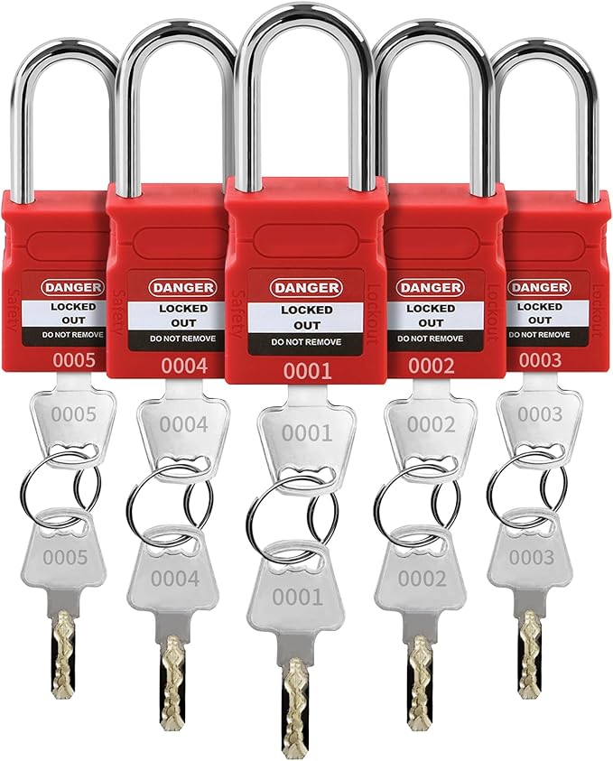 Lockout Tagout Locks - 5 Pack Red Loto Locks, Keyed Differ Padlock OSHA Compliant Lock Out Tag Out Lock Safety Padlocks for Electrical Lockout Tag Out Kits