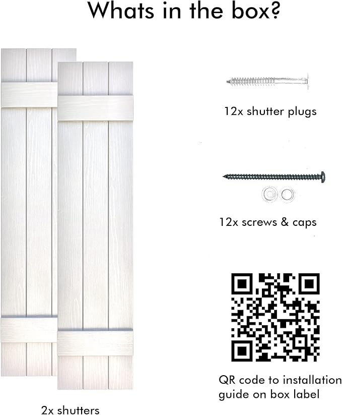 Board & Batten Vinyl Shutters (1 Pair) | 11"x43" (3-Board) - Dover White/Paintable | Exterior Window Shutters | Includes Mounting Hardware | Simple Installation | Made in USA