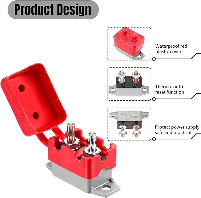4 Pieces DC 12V - 24V Automatic Reset Circuit Breaker Circuit Breaker with Cover Stud Bolt for Automotive and More (25 Amp)