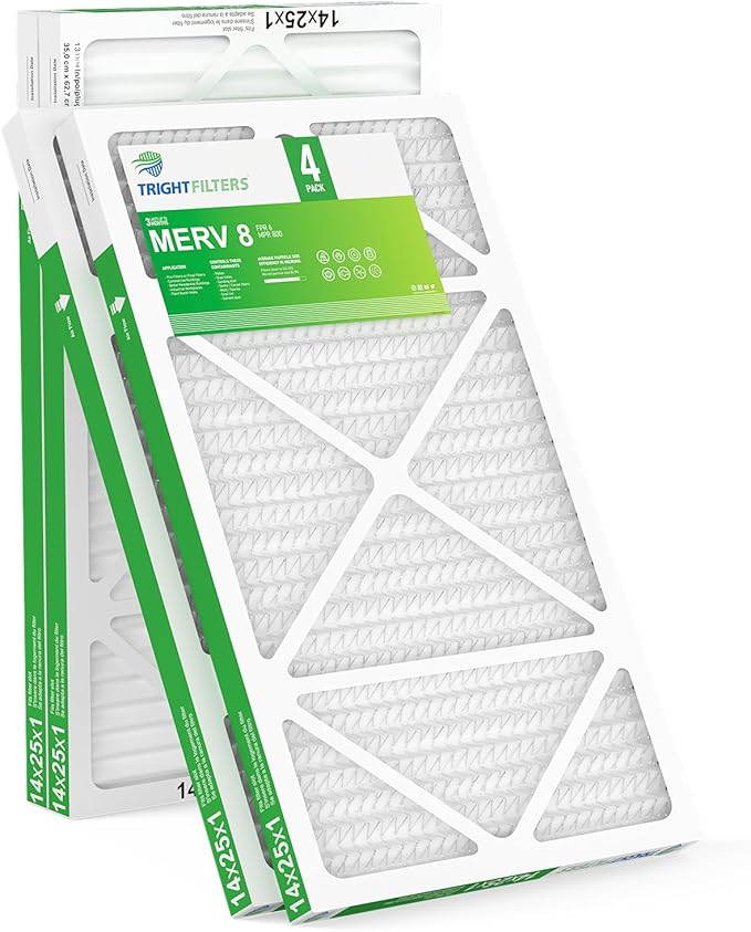 14x25x1 Air Filter 4 Pack, Durable MERV 8 Pleated Home HVAC AC Furnace Filters, Lightweight Compact Air Conditioner Filter Replacement