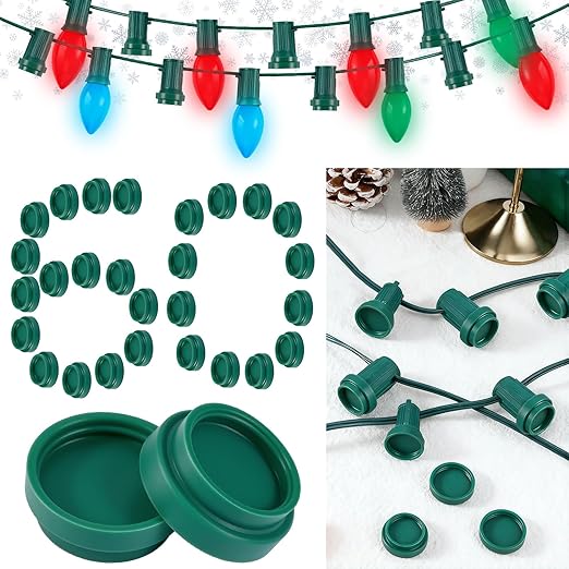 60PCS Christmas Light Socket Safety Cap Plugs for C9 and C7 Bulbs,Double Sided Stringers Light Bulb Socket Cover,Waterproof Bulb Caps for Covering Unused C7 and C9 Christmas String Lights Sockets