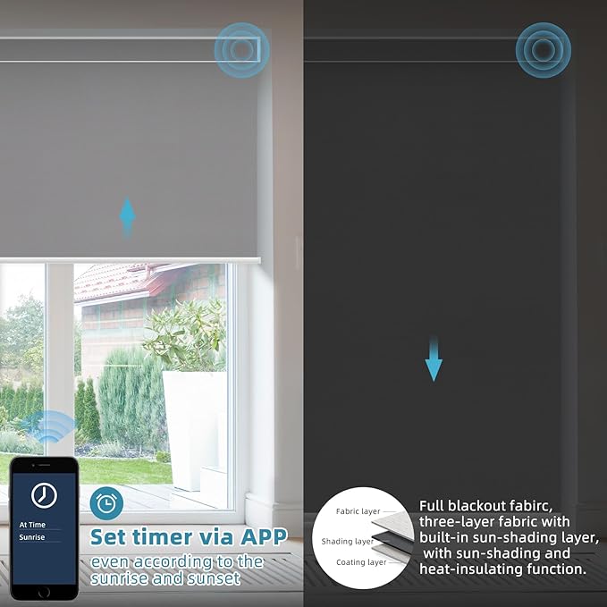 SmartWings Motorized Smart Blinds with Remote, Custom Automatic 100% Blackout Roller Shade Compatible with Alexa/Homekit/Google, Electric Smart Blinds for Indoor Windows, Vinyl Dark Grey