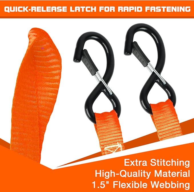 Ratchet Tie Down Straps 4 Pack -15 FT - 2200 LB Heavy Duty Srap for Trucks Cargo Ropes Tie Down Ratchet Rope Set Truck Bed with Safety Lock S Hooks Moving Hold Down-Orange