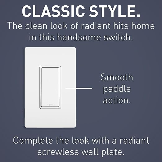 Legrand radiant TM874WCC6 15 Amp Rocker Wall Switch, 4-Way Decorator Light Switches, White (1 Count)