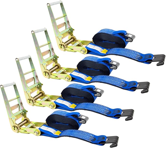 Mytee Products 4 Pack Ratchet Tie-Down Straps with Flat Hooks, 4" x 30' Ratchet Straps Blue | 16,200 Lbs Breaking Strength | Tie Down Ratchet Straps for Flatbed, Truck, Trailers Pickup