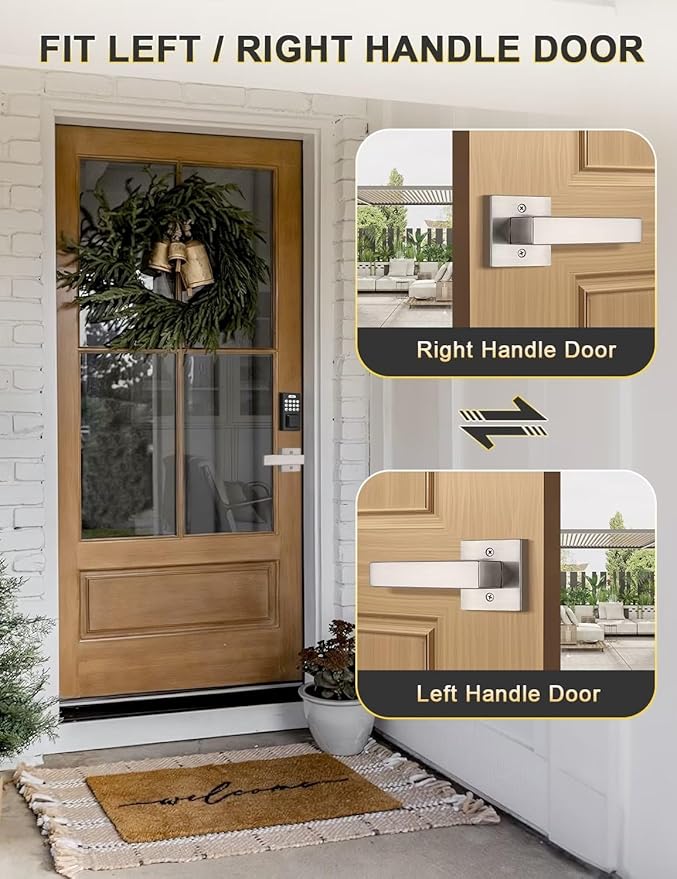 6 Pack Dummy Door Handles Brushed Nickel for Left Hand and Right Hand, Mordern Square Closet Hallway Door Knobs, Non-Turning Single Side Pull