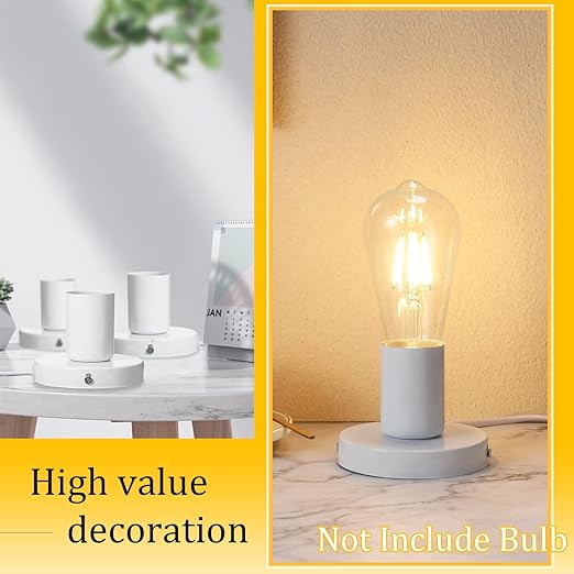 Tuanse 6 Pcs Polished Metal Desktop Lamp E26 E27 Screw Light Bulb Sockets Holder Base Lamp Replacement Base for Holding Bulb 6 Feet Cord on Off Switch Plug(White)