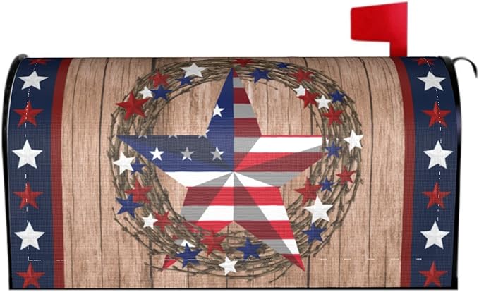 Kawani American Star Patriotic Mailbox Cover Magnetic 25.5 x 21 Inch Farmhouse Rustic Post Box Cover Wraps Garden Yard Home Decor for Outdoor