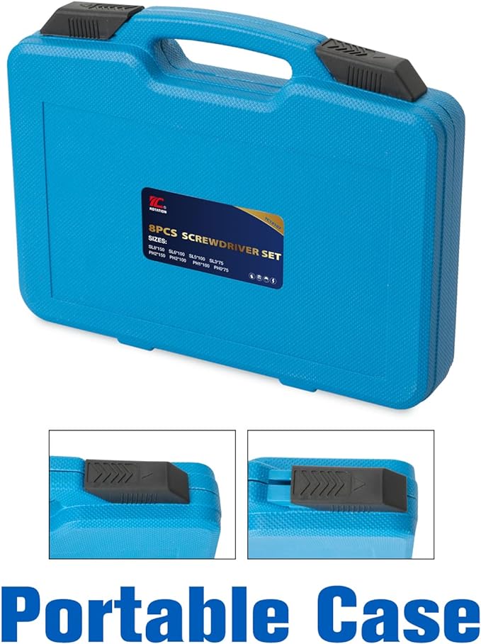 ROTATION 8-Piece Magnetic Screwdrivers Set with Nichrome tip, 4 Phillips and 4 Slotted Tips, Professional Cushion Grip Screwdriver Set with High Torque (8pc_silver tip_gloss)