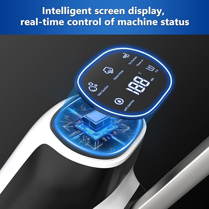 4-in-1 Steam Vacuum Mop - High-Performance Wet Dry Floor Cleaner for Hardwood Floors Carpets, 212°F Steam for Tough Stains, Self-Cleaning LED Display