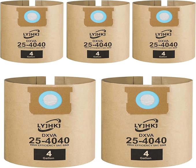 5 Pack DXVA25-4040 Vacuum Bags for DEWALT 4 Gallon Wet/Dry Vacuum, Disposable Shop Vac Bags, Dust Collection Bag Replacement