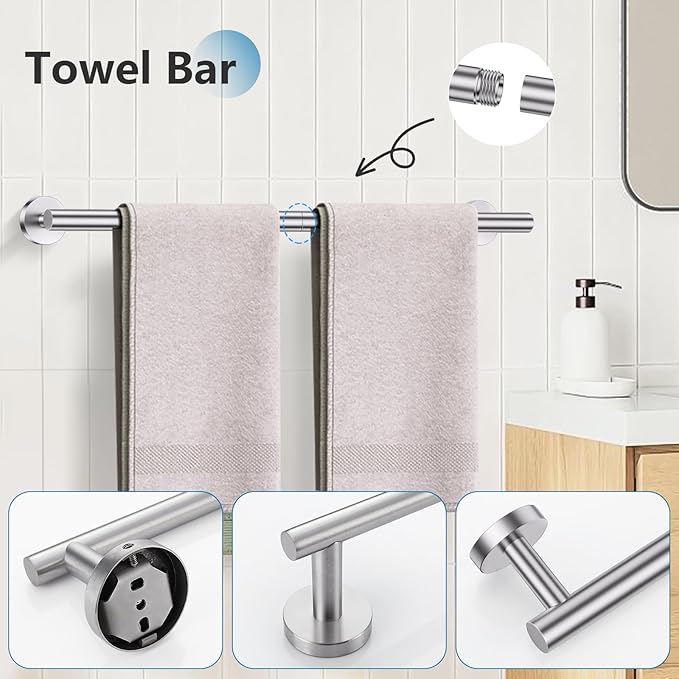 TNOMS Brushed Nickel 5 Pieces Towel Bar Set Bathroom Hardware Set Upgraded Toilet Paper Holder with Shelf,Towel Holder Set for Bathroom Stainless Steel Wall Mounted 23.6 Inch