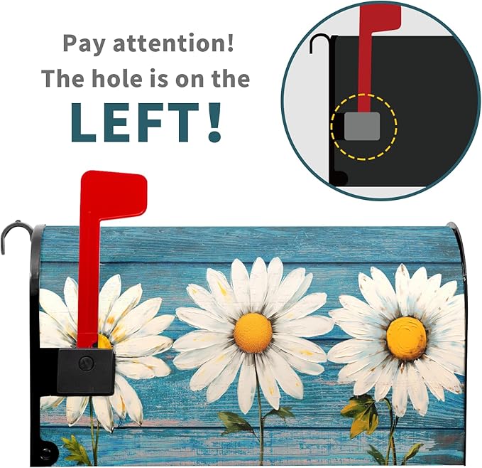 Spring Daisy Mailbox Covers Rustic Blue Old Wood Board Mailbox Covers Magnetic Standard Size 25.5x21 Inch Vintage Floral Waterproof Mail Box Wraps Post Letter Box Covers Garden Yard Outdoor Decor