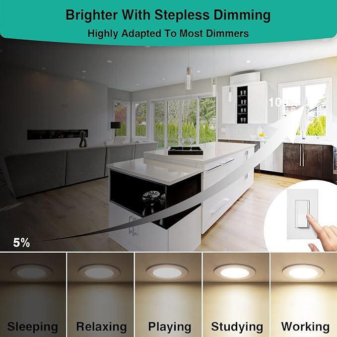 HiBay 12 Pack Canless LED Recessed Ceiling Lights 4 Inch, 1200LM 12W=150W, 4000K Wafer Downlights, Dimmable Ultra-Thin Recessed Lighting Fixtures - ETL and Energy Star Certified