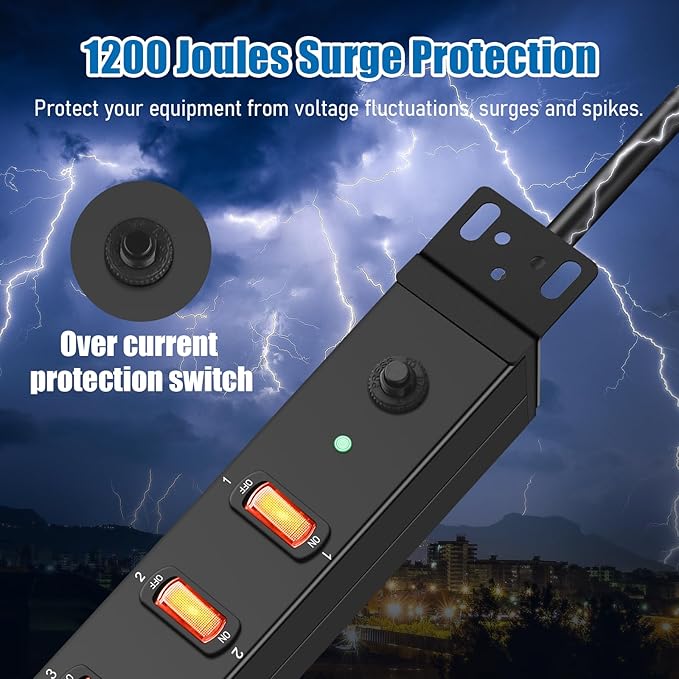 HHSOET 1U Rack Mount Surge Protection, 8 Outlet PDU Power Strip, Metal Mountable Outlet Strip with Switch, 10ft Power Cord.