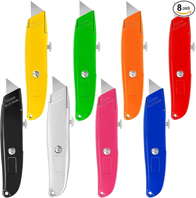 DIYSELF 8 Pack Box Cutters, Premium Utility Knife, Box Cutter Retractable Heavy Duty, Box Opener, Razor Blades Utility Knife for Cardboard and Boxes