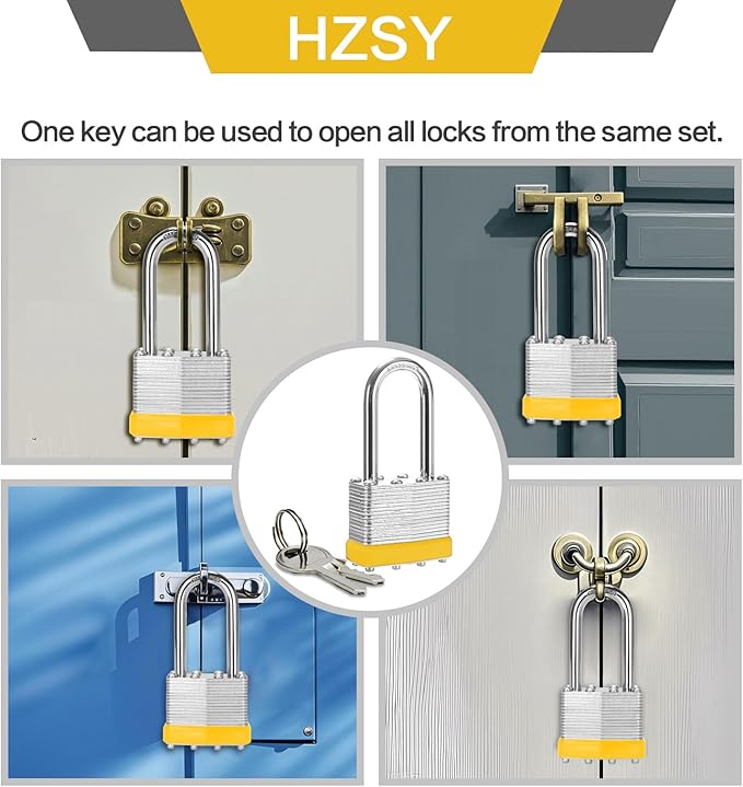 Padlocks Keyed Alike, Pack of 6, Laminated Steel Keyed Lock (1-9/16", 40mm), Padlocks with Same Key, Long Shackle, for Toolbox, Locker & StorageUnit or More