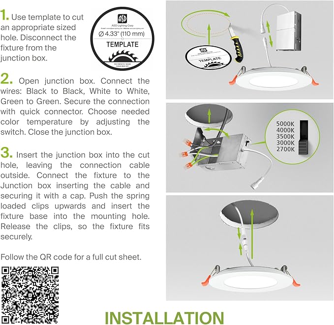 ASD 6 Pack LED Recessed Lighting 4 Inch 9W, 5 CCT 2700K-5000K CRI90+, IC Rated Ultra Thin Dimmable Ceiling Lights with J Box, Canless Wafer Downlight, Round Slim Panel Light, Energy Star ETL, White