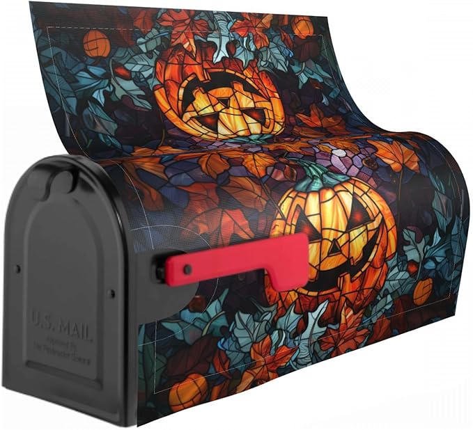 Giwawa Scary Halloween Mailbox Cover - Spooky Pumpkin Stained Glass Autumn Fall Design - Large Magnetic Oversized 25.5 x 21