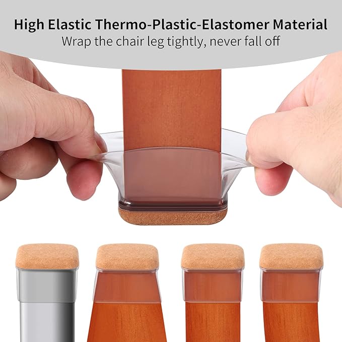 Ezprotekt 16 Pcs Rectangle Clear Silicone Chair Leg Floor Protectors with Felt, Rectangle Felt Furniture Leg Caps, Table Leg Covers Cups, Anti- Scratches and No Noise (Fit L :1.3-1.7", W: 0.9-1.2")